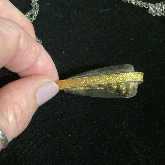 Brass Holy sitting buddy Thai Amulet with black chain - Picture 5 of 9